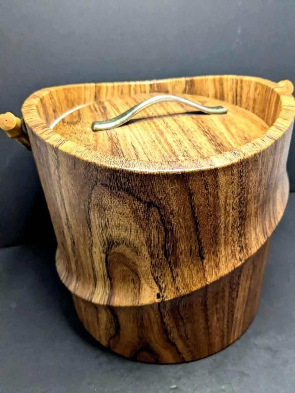 Vtg. Bamboo Handle Faux Wood Ice Bucket by Kraftware MCM Tiki Barware Kitch